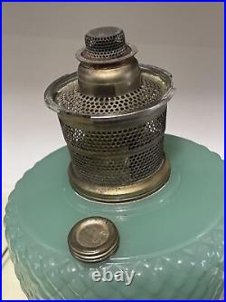 Aladdin Green Moonstone Jade Diamond Quilt Kerosene Oil Lamp Vtg Antique Withring