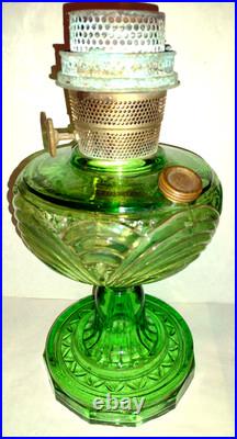 Aladdin Green Uranium Glass Drape Oil Lamp B Vintage