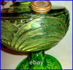 Aladdin Green Uranium Glass Drape Oil Lamp B Vintage