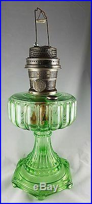 Aladdin Green Vaseline Glass Corinthian Kerosene Oil Lamp with Model B Burner