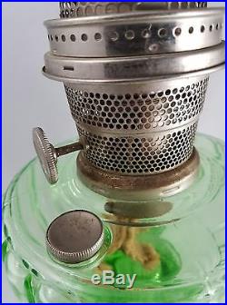 Aladdin Green Vaseline Glass Corinthian Kerosene Oil Lamp with Model B Burner