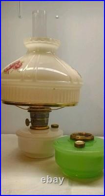 Aladdin Green & White Moonstone Wall Bracket Lamps B Burner USA Chimney & Shade