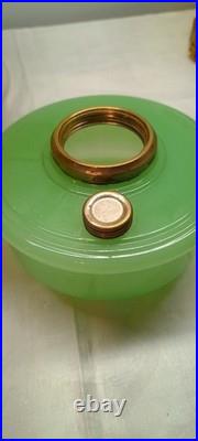 Aladdin Green & White Moonstone Wall Bracket Lamps B Burner USA Chimney & Shade