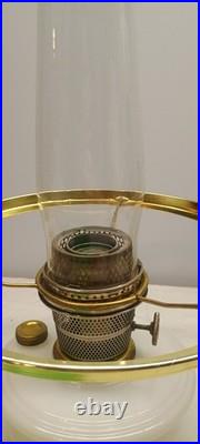 Aladdin Green & White Moonstone Wall Bracket Lamps B Burner USA Chimney & Shade