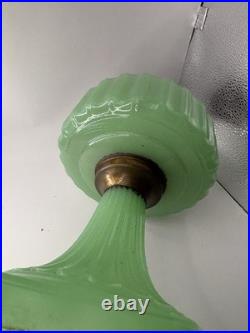 Aladdin Jadeite Corinthian Oil Lamp with Chimney Shade