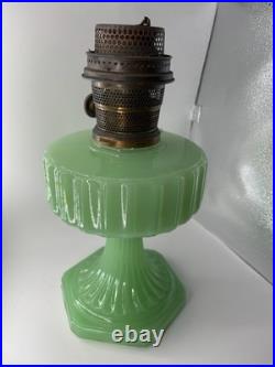 Aladdin Jadeite Corinthian Oil Lamp with Chimney Shade Aladdin Jadeite Corinthian Oil Lamp with Chimney Shade