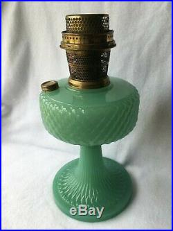Aladdin Jadeite Green Quilt Pattern Oil Kerosene Lamp with chimney