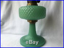 Aladdin Jadeite Green Quilt Pattern Oil Kerosene Lamp with chimney