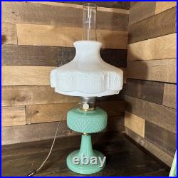 Aladdin Jadeite Moonstone Model B Lamp With Milk Glass Shade Electric 25