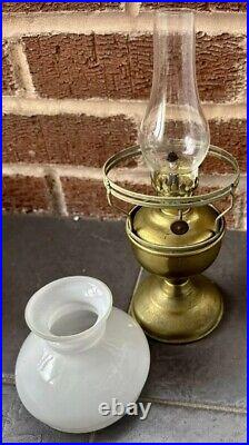 Aladdin Kerosene Brass Lamp With Original Bohemian Milk Glass Shade