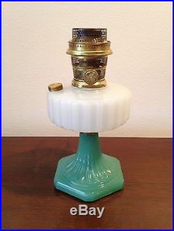Aladdin Kerosene Lamp Corinthian, white & jade green Moonstone, ca. 1936