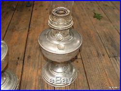 Aladdin Kerosene Lamp Model 12 Pair NICKLE METAL TABLE MANTLE OIL Chimney Lot 2