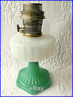 Aladdin Kerosene Oil Lamp Model B-110 Corinthian Moonstone White / Green Base