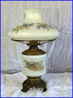 Aladdin Kerosene Oil Lamp White Floral Glass Shade/ Chimney Antique Hurricane