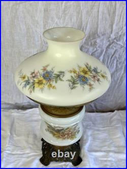 Aladdin Kerosene Oil Lamp White Floral Glass Shade/ Chimney Antique Hurricane