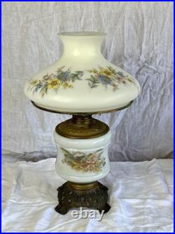 Aladdin Kerosene Oil Lamp White Floral Glass Shade/ Chimney Antique Hurricane