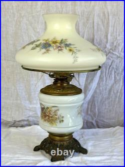 Aladdin Kerosene Oil Lamp White Floral Glass Shade/ Chimney Antique Hurricane