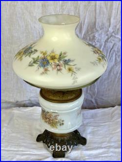 Aladdin Kerosene Oil Lamp White Floral Glass Shade/ Chimney Antique Hurricane