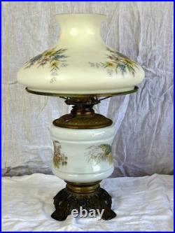 Aladdin Kerosene Oil Lamp White Floral Glass Shade/ Chimney Antique Hurricane