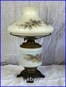 Aladdin Kerosene Oil Lamp White Floral Glass Shade/ Chimney Antique Hurricane