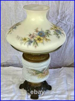 Aladdin Kerosene Oil Lamp White Floral Glass Shade/ Chimney Antique Hurricane