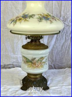 Aladdin Kerosene Oil Lamp White Floral Glass Shade/ Chimney Antique Hurricane