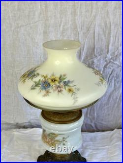 Aladdin Kerosene Oil Lamp White Floral Glass Shade/ Chimney Antique Hurricane