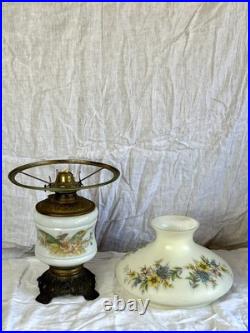 Aladdin Kerosene Oil Lamp White Floral Glass Shade/ Chimney Antique Hurricane