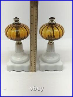 Aladdin Kerosene Oil Lamps Milk Glass And Amber Oil Lamps Pair