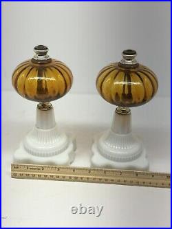 Aladdin Kerosene Oil Lamps Milk Glass And Amber Oil Lamps Pair