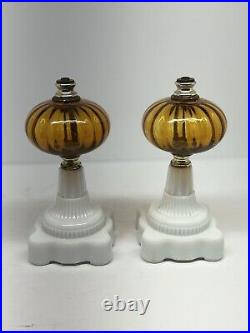 Aladdin Kerosene Oil Lamps Milk Glass And Amber Oil Lamps Pair