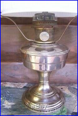 Aladdin Kerosene Oil Mantle Lamp Model 12 Nickel & White Swirl Glass Shade