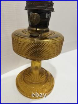 Aladdin Kerosene oil lamp 106 Amber Colonial glass, used A burner, Glass Chimney