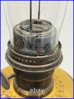 Aladdin Kerosene oil lamp 106 Amber Colonial glass, used A burner, Glass Chimney