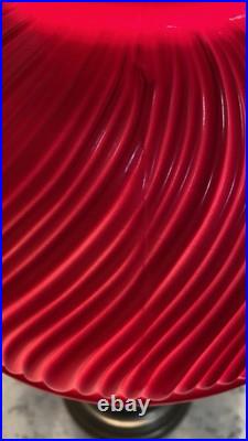Aladdin Kerosine Converted Brass Base Red Fluted Glass Shade 23inches high #11