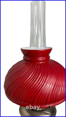 Aladdin Kerosine Converted Brass Base Red Fluted Glass Shade 23inches high #11