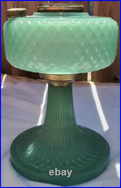 Aladdin Lamp B-86 Green Moonstone Diamond Quilt With Nickel B Burner & Chimney