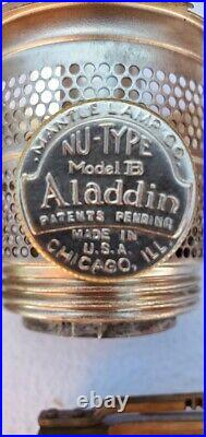 Aladdin Lamp B-86 Green Moonstone Diamond Quilt With Nickel B Burner & Chimney