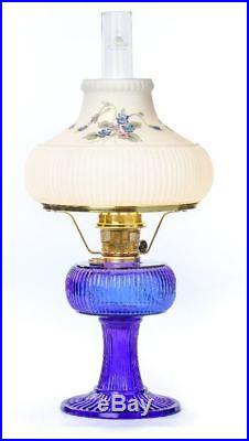 Aladdin Lamp Cobalt Blue Glass Grand Vertique, Brass, with Blue Violets Shade