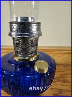 Aladdin Lamp Cobalt Blue Short Lincoln Drape Font Nickel Burner Model 23 Lox-on