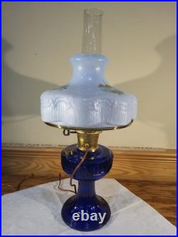 Aladdin Lamp Cobalt Blue Short Lincoln Drape Lamp Brass Electric 201 Shade
