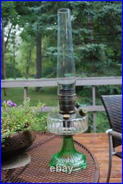 Aladdin Lamp Corinthian Clear On Green With Globe And Wick Cleaner Fluorescent G
