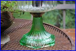 Aladdin Lamp Corinthian Clear On Green With Globe And Wick Cleaner Fluorescent G