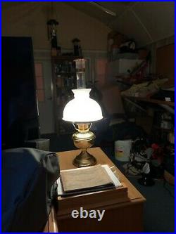 Aladdin Lamp Deluxe Brass Table Lamp Part # K 102 Used In Box With Whte Shade
