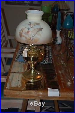 Aladdin Lamp Kerosene Converted To Electric with Water Fowl Glass Shade