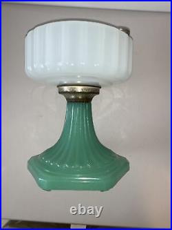 Aladdin Lamp Moonstone White & Green Corinthian Glass Lamp Base only Super Nice