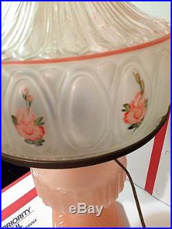 Aladdin Lamp Pink Moonstone Converted Electric Drape Pink Wildflowers Shade