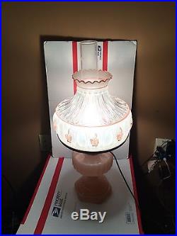 Aladdin Lamp Pink Moonstone Converted Electric Drape Pink Wildflowers Shade