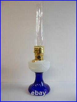 Aladdin Lamps Kerosene Brass Opal Over Cobalt Lincoln Drape Table Lamp