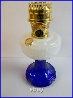 Aladdin Lamps Kerosene Brass Opal Over Cobalt Lincoln Drape Table Lamp